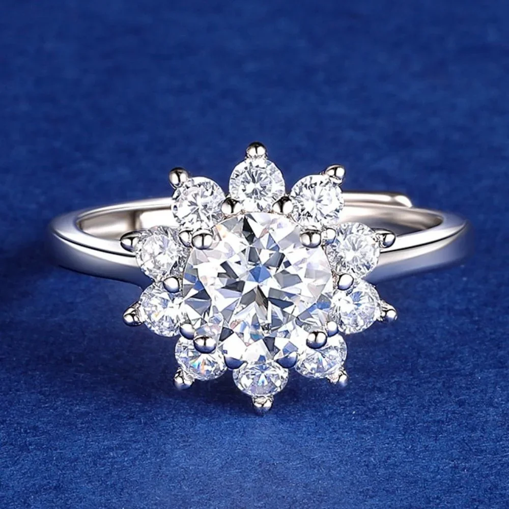 Certified 1ct. t.w. Moissanite Diamond Sunflower Ring NEW - Picture 1 of 13